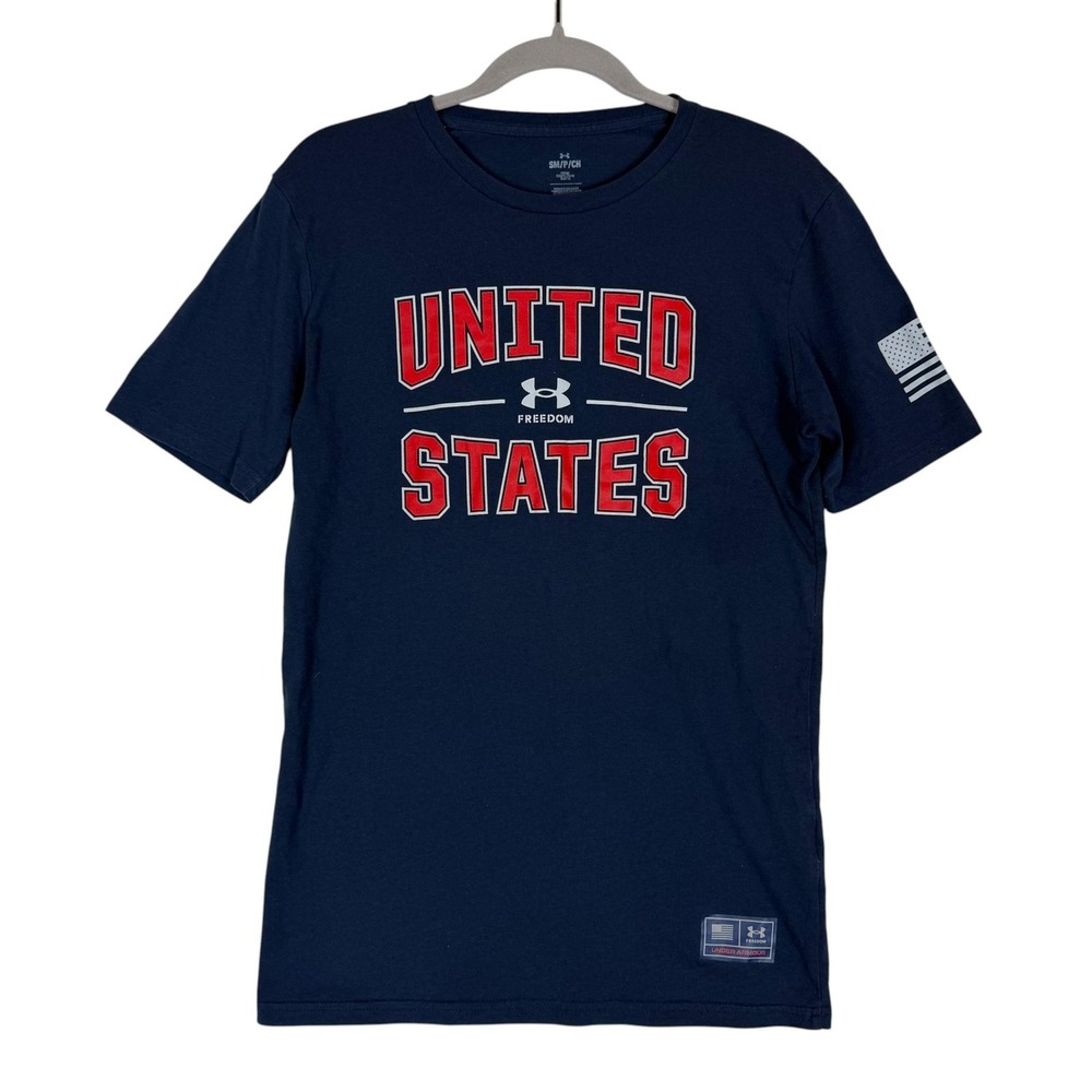Under Armour Shirt Mens Small Blue United States Freedom Graphic Tee USA Flag
